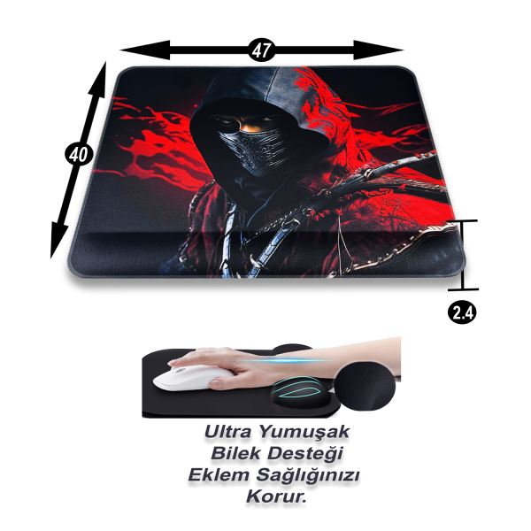 Bilek Destekli Gaming Oyuncu Mousepad 470x400x4 Mm Ve 2.4 cm Bilek Desteği ALTAIR