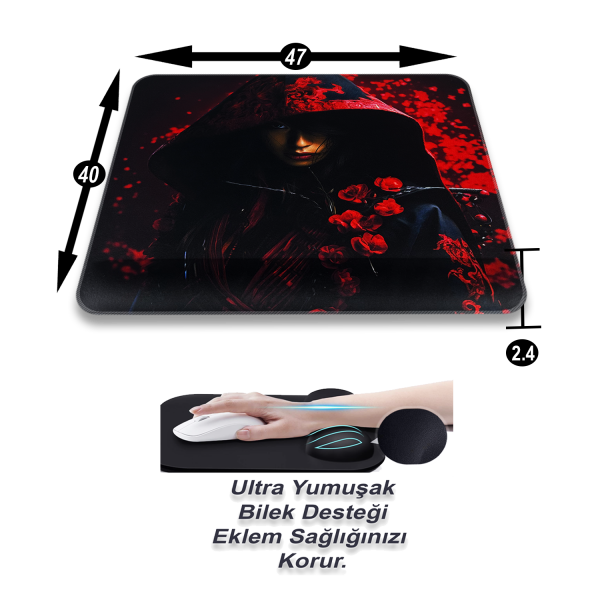Bilek Destekli Gaming Oyuncu Mousepad 470x400x4 Mm Ve 2.4 cm Bilek Desteği AVELINE