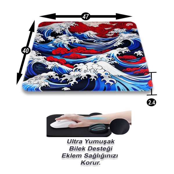 Bilek Destekli Gaming Oyuncu Mousepad 470x400x4 Mm Ve 2.4 cm Bilek Desteği NAHAM
