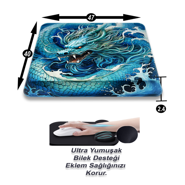 Bilek Destekli Gaming Oyuncu Mousepad 470x400x4 Mm Ve 2.4 cm Bilek Desteği HYDRA