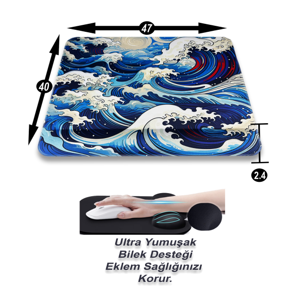 Bilek Destekli Gaming Oyuncu Mousepad 470x400x4 Mm Ve 2.4 cm Bilek Desteği TSUWAWE