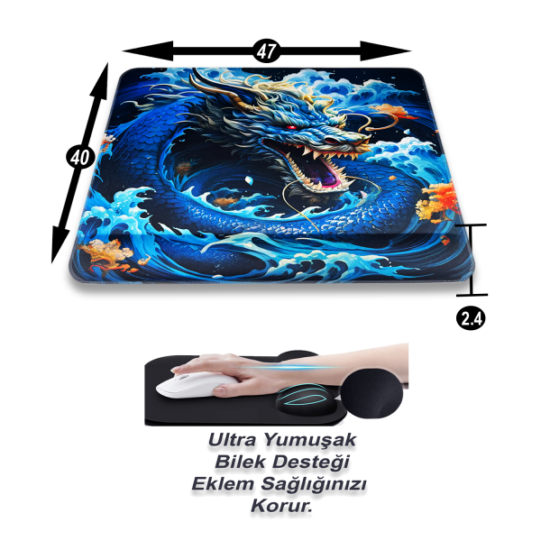 Bilek Destekli Gaming Oyuncu Mousepad 470x400x4 Mm Ve 2.4 cm Bilek Desteği WYVERN