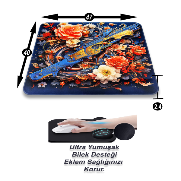 Bilek Destekli Gaming Oyuncu Mousepad 470x400x4 Mm Ve 2.4 cm Bilek Desteği X53