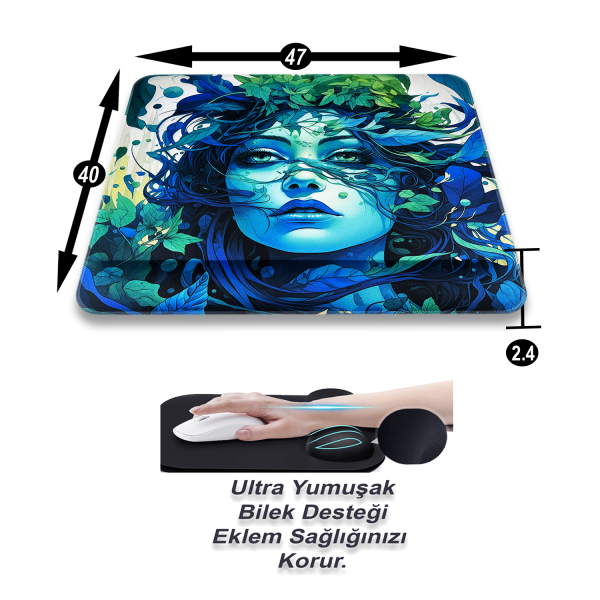 Bilek Destekli Gaming Oyuncu Mousepad 470x400x4 Mm Ve 2.4 cm Bilek Desteği LOTUS